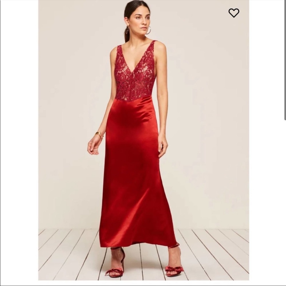 NWT Reformation Aura Dress in Red Silk Lace Detail Size 0 - Picture 1 of 9